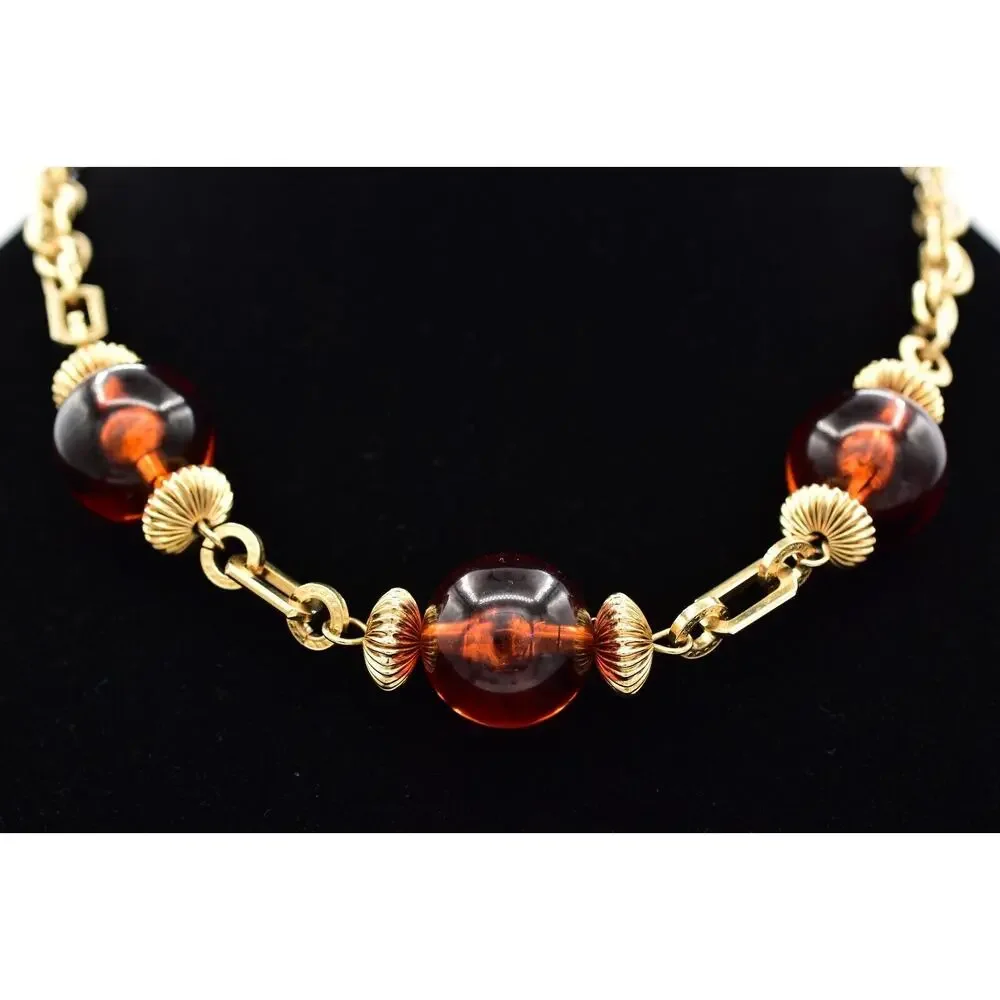 Vintage Collar Necklace Tortoise Station Gold Tone Chain Chunky 1980s BinBJ